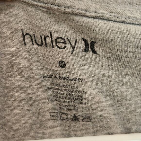 Hurley Y2K Heather Gray Slim Tee Shirt Top with Blue Graphic Casual Size Medium - Picture 4 of 4
